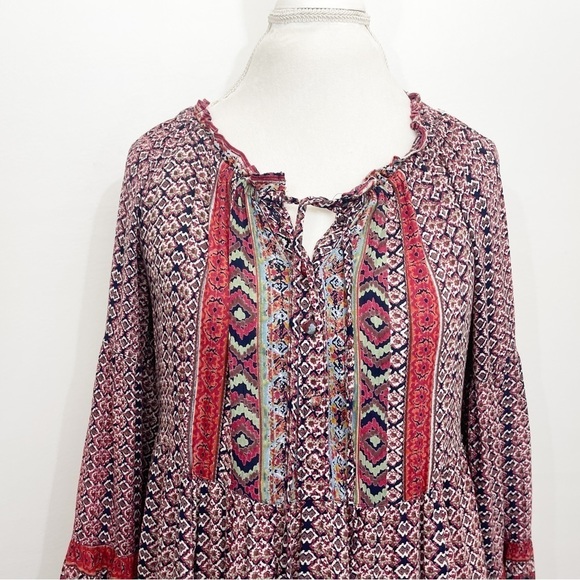 Angie Boho Baby Doll Dress Small Bell Sleeve Full Skirt Elastic Neckline - Picture 2 of 8